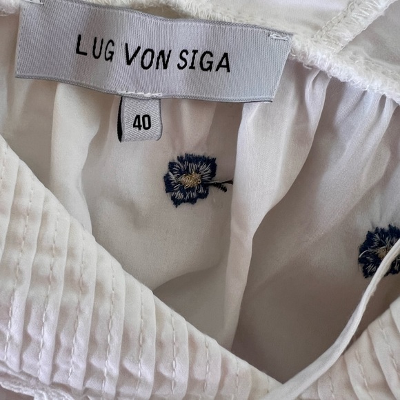 LUG VON SIGA WHITE/BLUE COTTAGE-CORE EMBROIDERED FLORAL CARLA V-NECK‎ BOHEMIAN - Picture 11 of 11